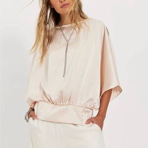 NWT we the free billowing elegant  satin   BATWING, PLUNGING-BACK, OPEN NECK